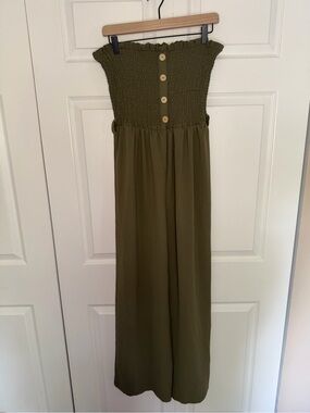 Strapless Tube Jumpsuit Womens Size Large Olive Green Summer Vacation Resort